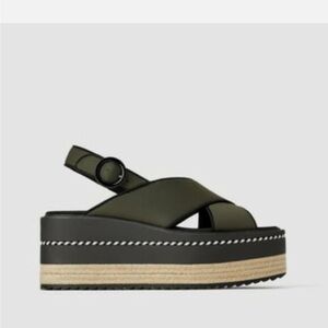 Zara Trafaluc Dark Green Platform Sandals